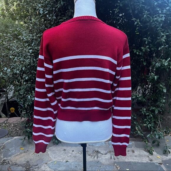 BRANDY MELVILLE CROPPED SWEATER RED WHITE STRIPES OS MADE IN ITALY - Picture 7 of 9